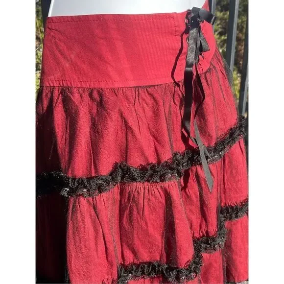 Lip Service Skirt Y2K Cottagecore Black and Red Lace and Tulle Layered - Picture 6 of 7